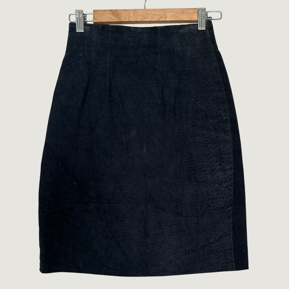Primo Pencil Skirt Suede Small Black High Waist Back Vent Slit Vintage